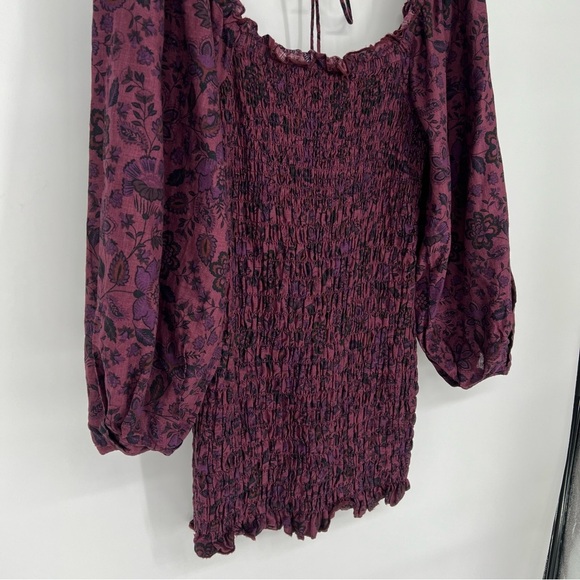 Free People Smock It To Me Puff Sleeves Mini Dress Hazelnut Combo Size Medium - Picture 7 of 16